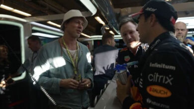 Brad Pitt saludó emocionado a «Checo» Pérez en el GP de Estados Unidos