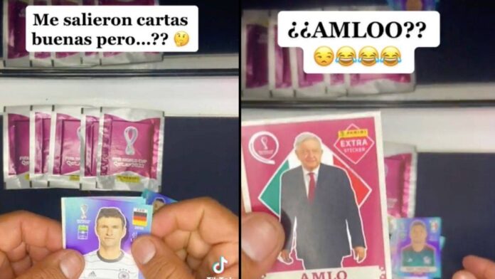 Compra sobres del mundial y le sale estampa de AMLO