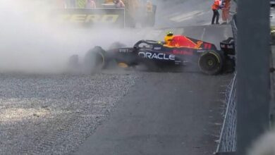 Checo Pérez sufre choque en segunda práctica del GP de Italia
