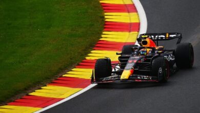 «Llegó Hamilton y arruinó la parte derecha del auto» : Checo Pérez tras salida de sprint en Bélgica